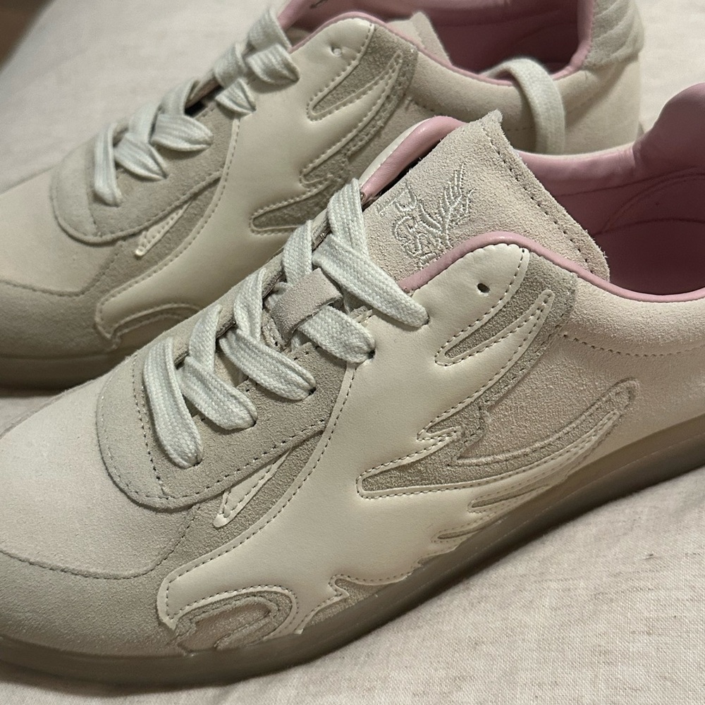 Women's Cream Suede & Leather Casual Sneakers with Pink Lining